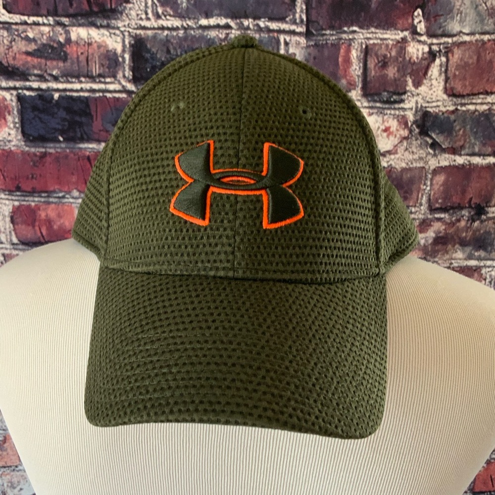 Under Armour Mens Large Green with Orange and Black Stitching Baseball Cap